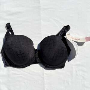 Triumph Seduction Diamond Jacquard Bra Lined Underwire 34DDD Black